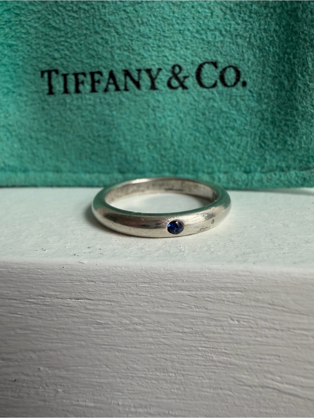 Tiffany stackable band ring with sapphire stone 925 sterling silver - Picture 3 of 11